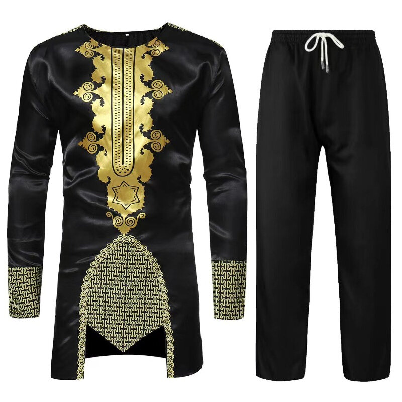 Men's African Men's Suit Bronzing Top and Trousers 2-Piece Set saudi arabia  abaya  moroccan kaftan  ropa hombre