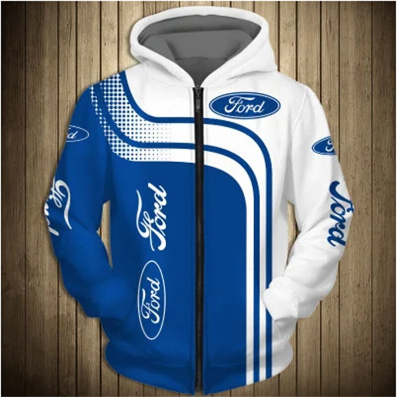 Новинка 2024, толстовка с 3d принтом для мужчин и женщин, пуловер в стиле Харадзюку с логотипом автомобиля Ford, куртка для мотогонок