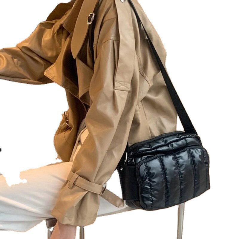 Роскошная компактная женская зимняя пуховая сумка через плечо 2021, дизайнерская сумка, широкий плечевой ремень, мессенджер, рюкзак