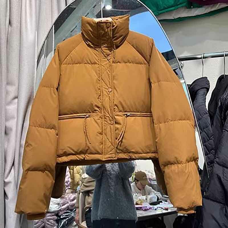 Jaket puffer Musim Dingin Wanita, jaket hangat pendek, jaket berbantalan ritsleting, mantel Luaran bahan katun parka Musim Dingin 2023