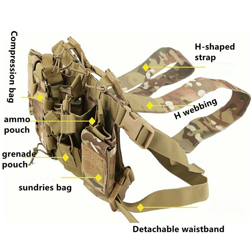 Militar tático colete peito pendurar rádio saco arnês coldre frontal molle rig bolsos da barriga airsoft caça cintura bolsa ajustável
