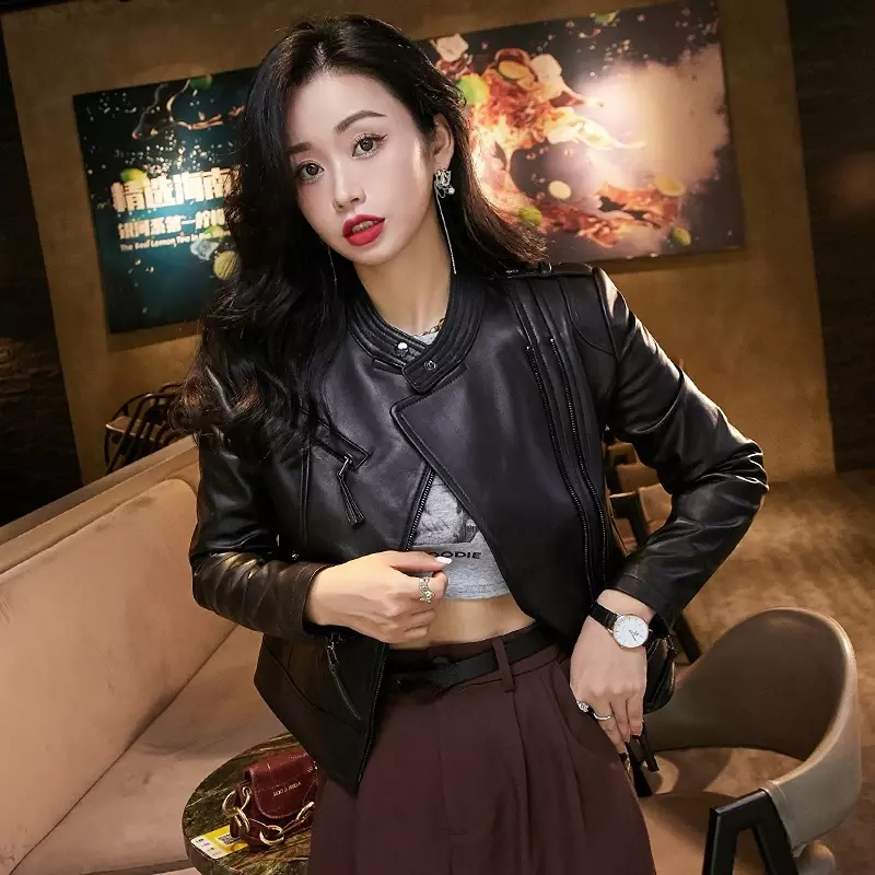 Tajiyane Real Leather Jacket Voor Vrouwen Echte Schapenvacht Lederen Jas Vrouwen Kleding Slanke Lederen Jassen Korte Jaqueta Feminina