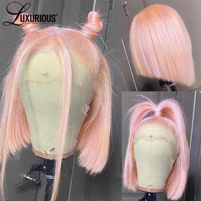 5x5 Glueless Light Pink Colored Lace Front Wig Short Straight Bob Brazilian Virgin Human Hair WIgs For Women HD Lace Frontal Wig