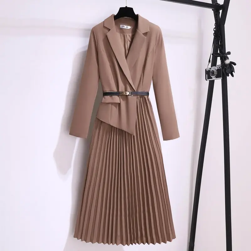 Cotton Women Suits 1 Piece Blazer Long Jacket With Belt Formal Office Lady Business Work Maxi Coat Fall Outfit