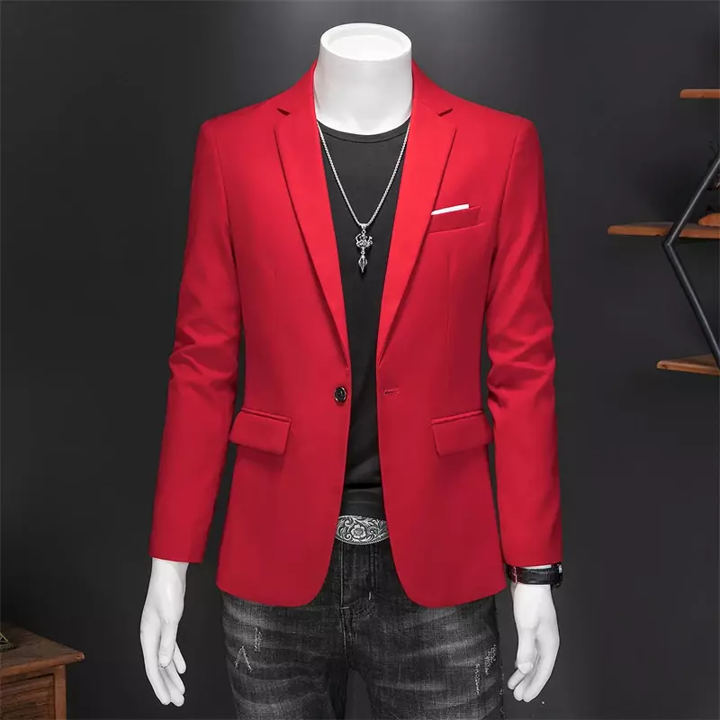 Высококачественный деловой облегающий пиджак на одной пуговице для мужчин, облегающий Повседневный Модный свадебный блейзер для жениха, смокинга, пальто 6XL-M