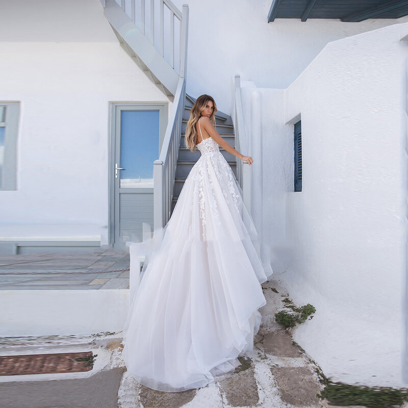 2024 abiti da sposa Sexy bianchi a-line per le donne abiti da sposa con stampa floreale in pizzo Modern Bright Mopping Length Vestidos De Novias