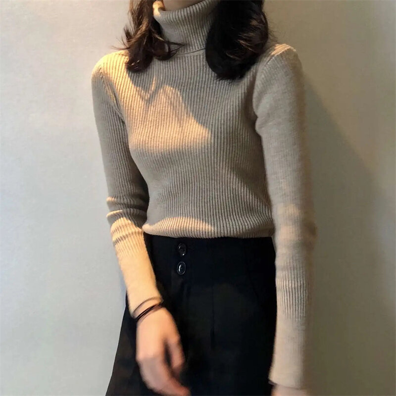 Damski sweter z golfem z dzianiny miękkie pulowery swetry kaszmirowe swetry Basic dla kobiet 2023 jesienno-zimowy sweter