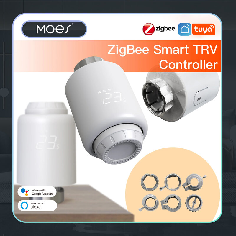 MOES-Válvula de radiador termostática Tuya ZigBee, controlador de temperatura de calefacción remoto inalámbrico SmartLife, Control por voz Alexa