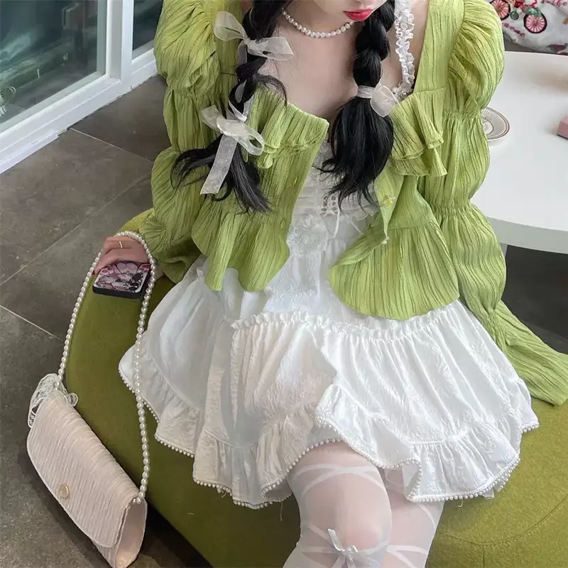 Minifalda de encaje blanco para mujer y niña, Falda corta Kawaii para verano, ropa de Fairycore, moda coreana, ropa Lolita, Fairy Core