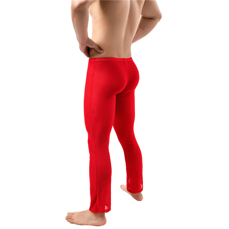 Men Underwear Pants Mesh See Through Long Johns Breathable Loose Trousers Transparent Sleep Bottoms Gay Pajama Pants Homewear