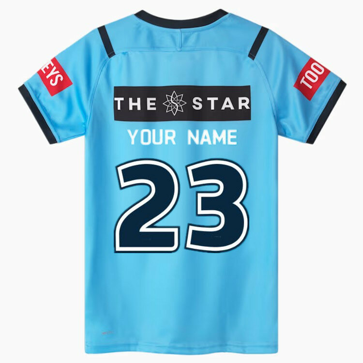 เสื้อกีฬา2024ผู้ชายสไตล์ NSW BLUES 2023/24 NSW NSW BLUES State of Origin รักบี้เทรนนิ่ง S-5XL ไซส์กางเกงขาสั้นผ้ายืด