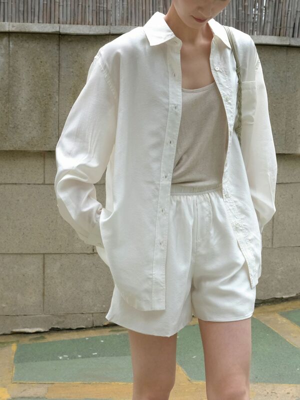 Camisa solta de manga comprida feminina, decoração de bolso, casual, cor sólida, primavera e verão