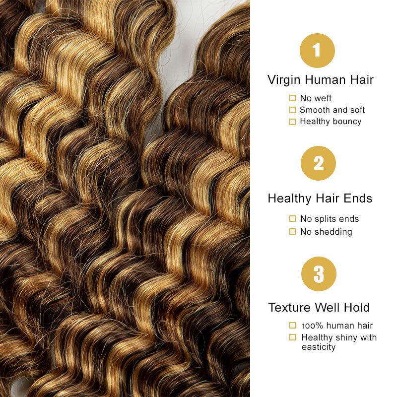 Highlight Deep Wave Human Hair Bulk Honingbruine Ombre Virgin Hair No Inslag Natuurlijke Haarverlenging Voor Vlechten