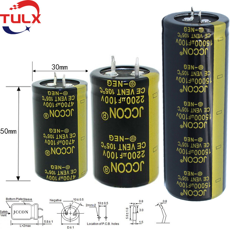 Condensador electrolítico de Audio de 2 piezas, condensador de arranque de 100V, 1000UF, 2200UF, 3300UF, 4700UF, 6800UF, 15000UF100