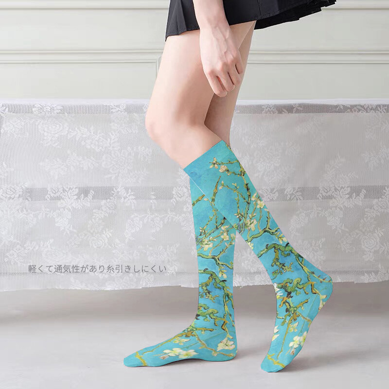 Van Gogh murale pittura di fama mondiale calze di girasole donna novità calze lunghe Casual calze sottili classiche di personalità retrò