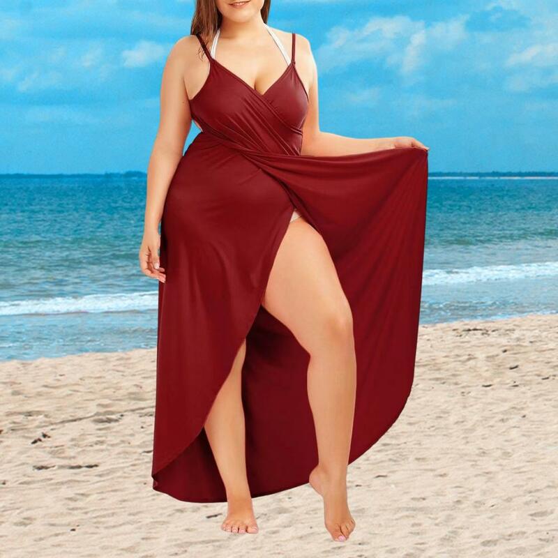Women Swimsuit Cover Up Adjustable Straps Sleeveless Beach Wrap Dress Solid Color Sun Protection Backless Cover Up Dress