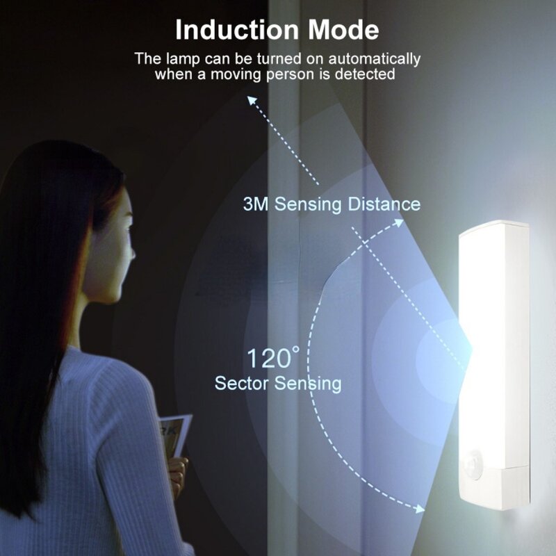 Veilleuse LED aste sans fil avec capteur de mouvement, type C, lampe d'armoire, rétroéclairage d'escalier pour cuisine