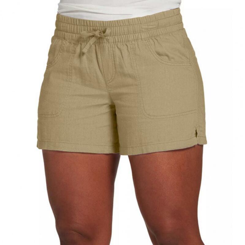 Pantalones cortos de verano para mujer, Shorts elásticos con cordón, cintura alta, ajustados, Color sólido, con bolsillo, ropa deportiva