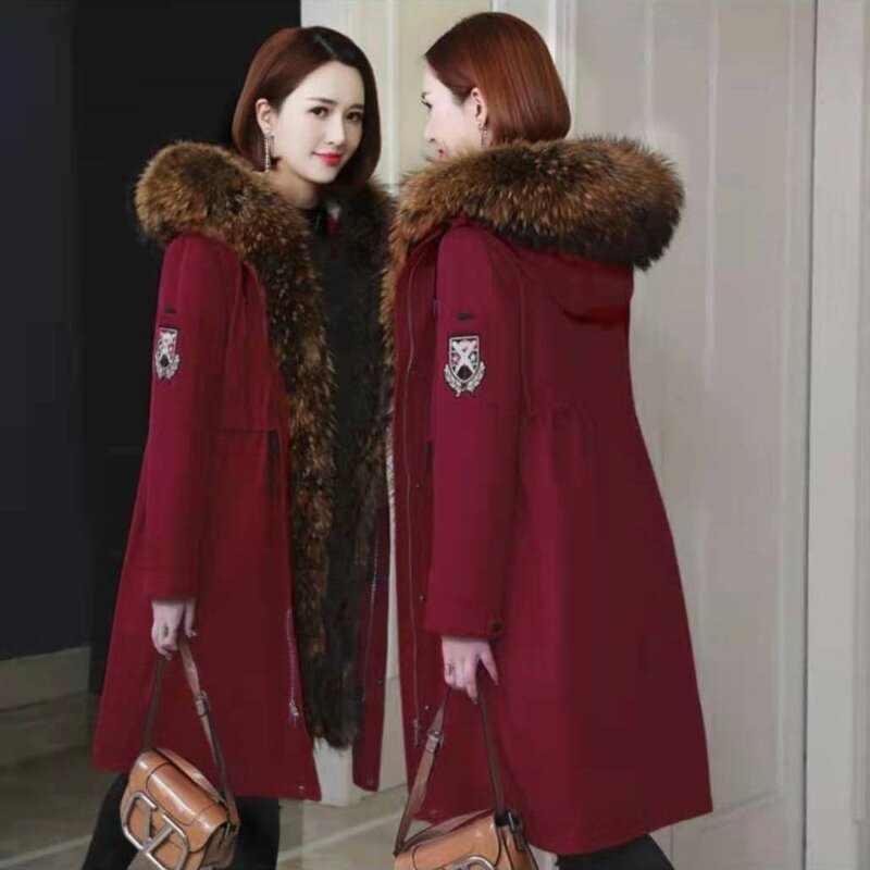 2023 Winter New Women Faux Fur Coat Loose Plus Size Long Detachable Parka Fashion Thicken Warm Casual Solid Color Hooded Outwear