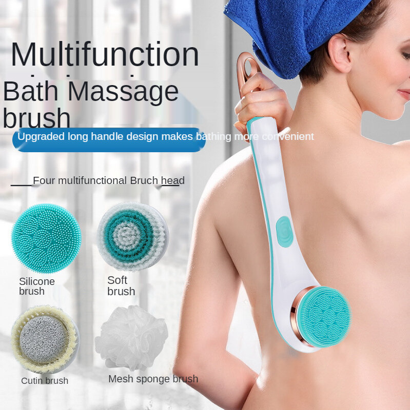 Escova elétrica multifuncional, escova para massagem, quatro em um, cabo longo, dispositivo de limpeza corporal, para banho