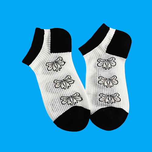 5/10 Pairs Black and White Printed Shallow Mouth Ankle Socks All-match College Style Student Socks Summer Breathable Mesh Socks