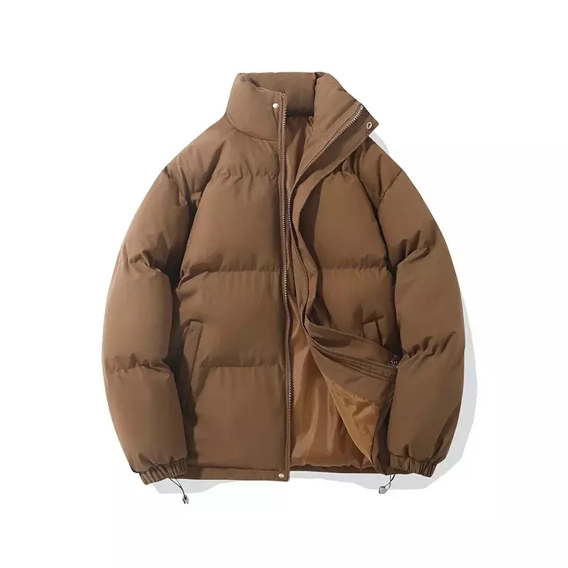 Y2K jaket Puffer hangat Vintage wanita, mantel empuk katun desain ritsleting leher tinggi musim gugur dan musim dingin