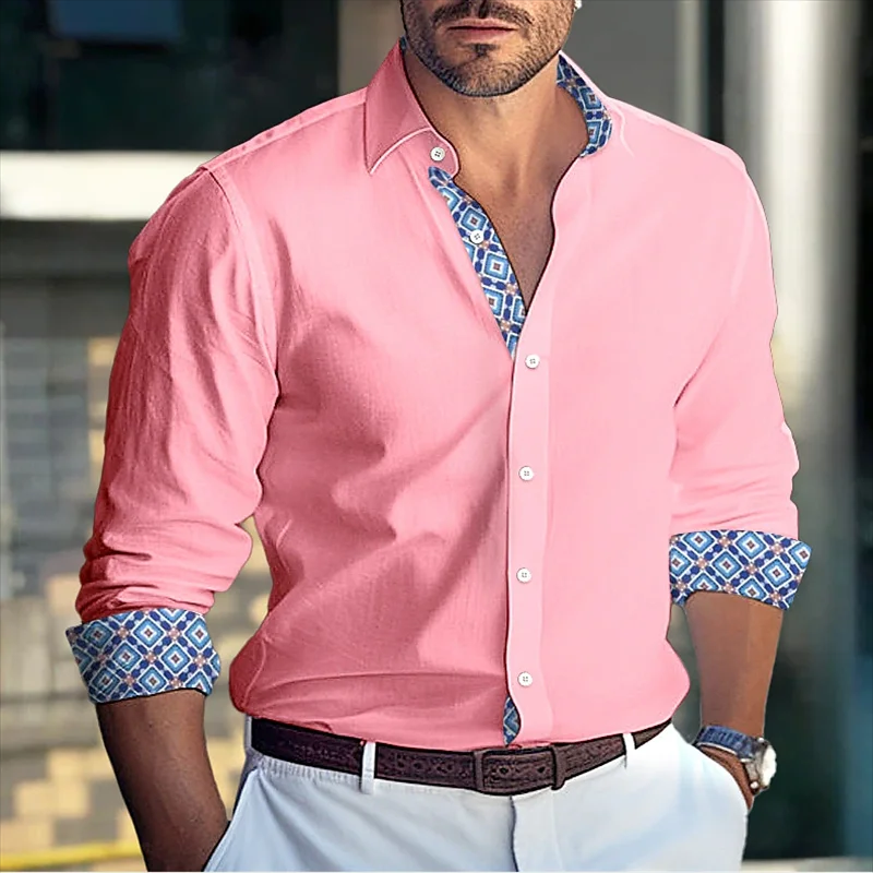 Camicia di lino hawaiana da uomo di moda estiva 2024 camicia a maniche lunghe da spiaggia con stampa Patch Casual da uomo camicie da uomo muslimah