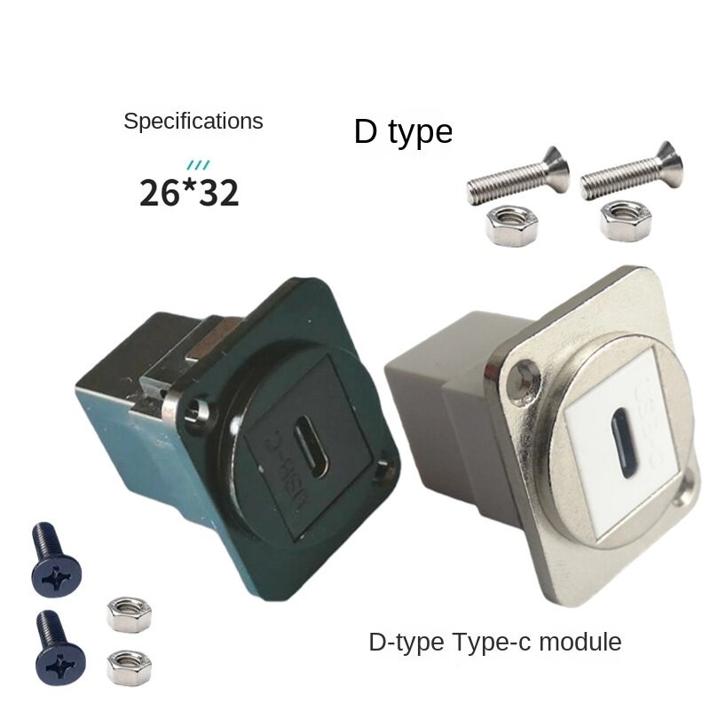 Rosca interna tipo D C a rosca interna, junta a tope recta con tornillo, adaptador de panel fijo, módulo de conector negro y plateado