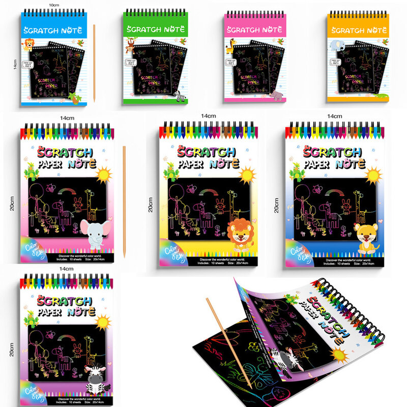 Buku coretan warna-warni buku catatan goresan papan Graffiti gambar mainan seni gambar buku coretan ajaib anak-anak kumparan menggambar