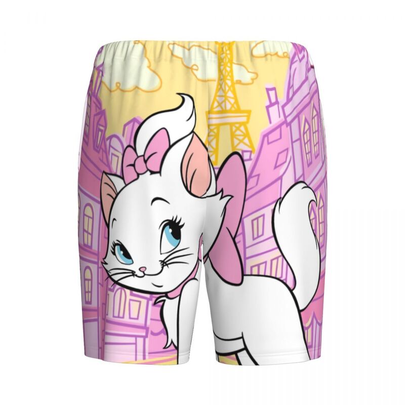 Custom Aristocats Animation Marie Cat Pajama Shorts Sleepwear Men Elastic Waistband Sleep Lounge Short Pjs with Pockets