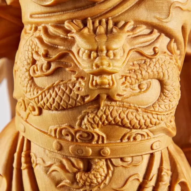 Boxwood ukiran Guan Gong pegangan bagian Yibo Yuntian Guan Yu patung Dekorasi kayu Solid diukir kekayaan dan keselamatan