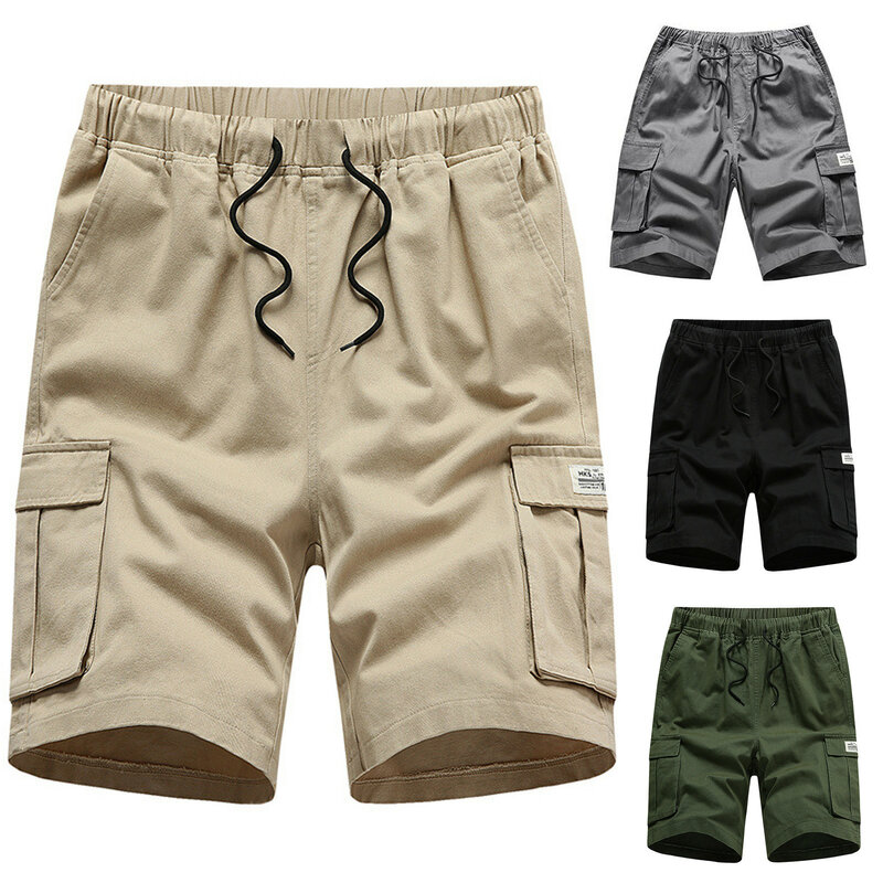 Шорты-карго мужские универсальные, повседневные однотонные Модные свободные штаны для спорта на открытом воздухе, с несколькими карманами, большие размеры, на лето