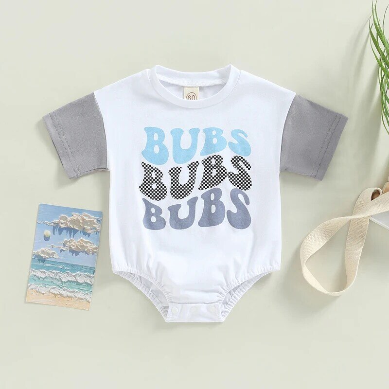 Toddler Infant Baby Boys Clothes Short Sleeve Round Neck Romper T-Shirt Tops Letter Print Summer Casual Daily Wear Outfits