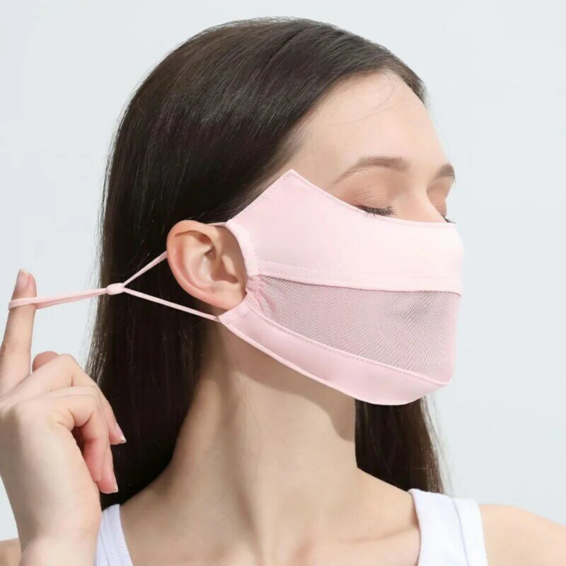 Ice Silk Mask for Women Thin Breathable Mesh Face Cover Sun Protection Scarf Soft Adjustable Anti-Uv Cycling Running Sport Mask