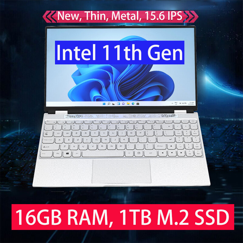 2022 15.6 inch N5105 11th Gen Quad Core School Laptop 16GB Ram 1TB M.2 SSD 512GB 256GB 128GB Windows 10 11 Metal Notebook