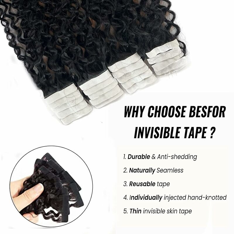 Afro Kinky Curly Tape in Human Hair Extension 26Inch Invisible Seamless Skin Weft Tape ins 50g 20pcs Black Color #1B 3C 4A Type