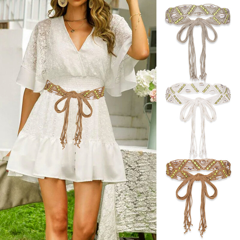 Ethnic Summer Women Woven Tassel Braided Waistband Bohemian Rope Wide Waist Belts Accessories BRB0005