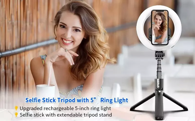 Lampu Ring LED 6 inci L07 siaran langsung, lampu swafoto genggam portabel dengan kaki Tripod dapat diperpanjang