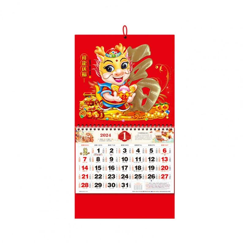 Contenuto dettagliato calendario 2024 calendario da parete 2024 calendari da parete per capodanno cinese Design tradizionale del drago per la decorazione domestica