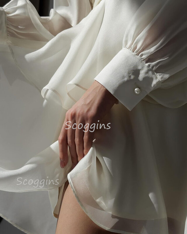 Vestidos de noite brancos com tiras de fita, mangas compridas, zíper curto, ocasião formal, A-Line