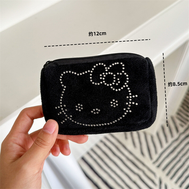 Kawaii Hallo Kitty Diamant Mini Geldbörse Cartoon schwarze Katze Plüsch Kopfhörer Lippenstift Aufbewahrung tasche Frauen Brieftasche Geburtstags geschenk