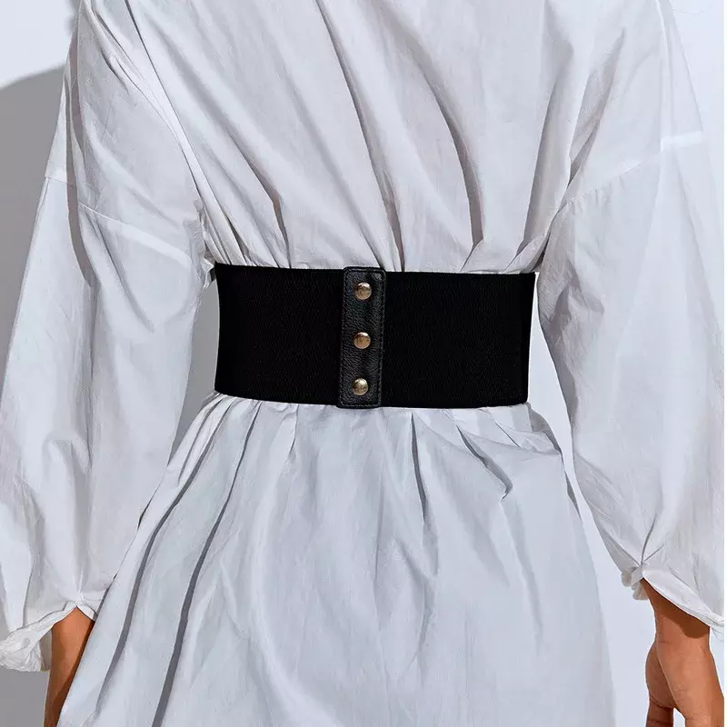 2024 New Black Wide Elastic Corset Belts for Women Dress Suit Waistband Pu Leather Slimming Body High Waist Belt Cummerbunds