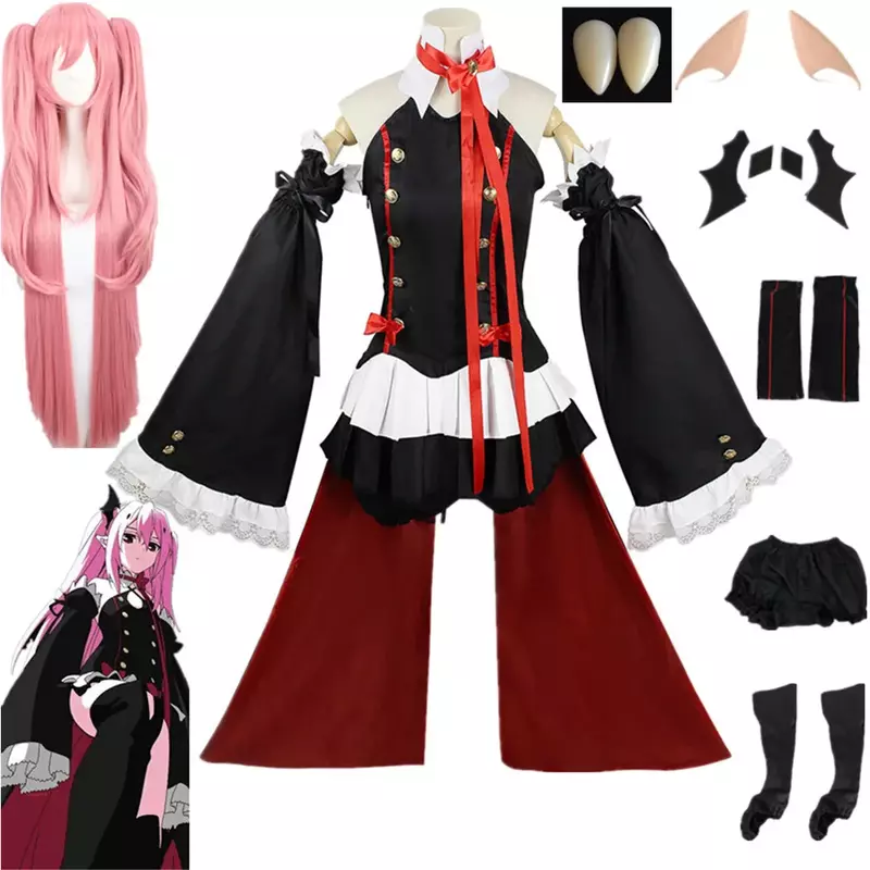 Disfraz de Anime Seraph Of The End Krul Tepes para mujer, uniforme de Cosplay Owari no Seraph, bruja, vampiro, rizo, ropa