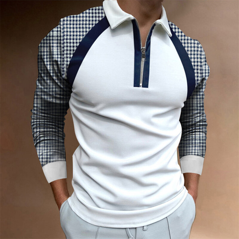 เสื้อโปโลแขนยาวมีซิปสำหรับผู้ชาย, เสื้อโปโลพิมพ์ลายดิจิตอลสำหรับใส่พักผ่อนฤดูร้อน