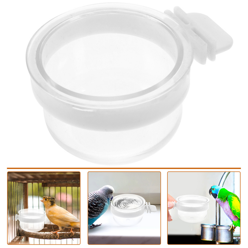 Bird Water Feeder Removable Clear Bowl Plastic Food Cup for Easy Hanging Parrot Hummingbird Cage