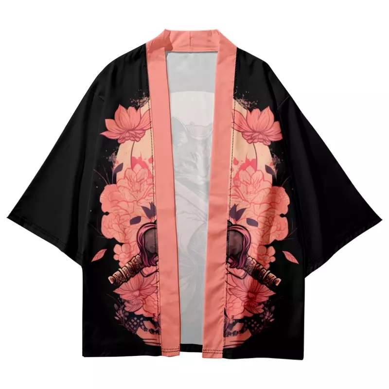 كارديجان رجالي ونسائي ياباني مطبوع عليه الساموراي كيمونو ملابس الشارع الشهير هارجوكو هاراجوكو التقليدية للشاطئ يوكاتا بمقاسات كبيرة 5XL 6XL