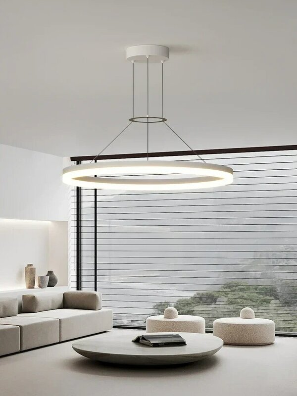 Moderno Minimalista Lâmpada LED Pendant, Sala de estar, Quarto, Jantar, Cozinha, Anel Preto, Suspensão do teto Lustre, Luminária