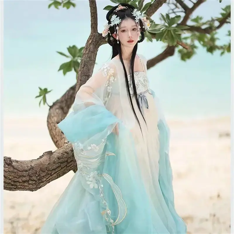 Hanfu gaun dansa panggung bordir tradisional Cina wanita, kostum Cosplay Hanfu Dinasti lagu tradisional Tiongkok 2023
