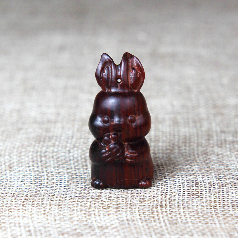 Cute Green Sandalwood Carving Miniature Rabbit with Carrot Home Office Desktop Decoration home decoration accessories
