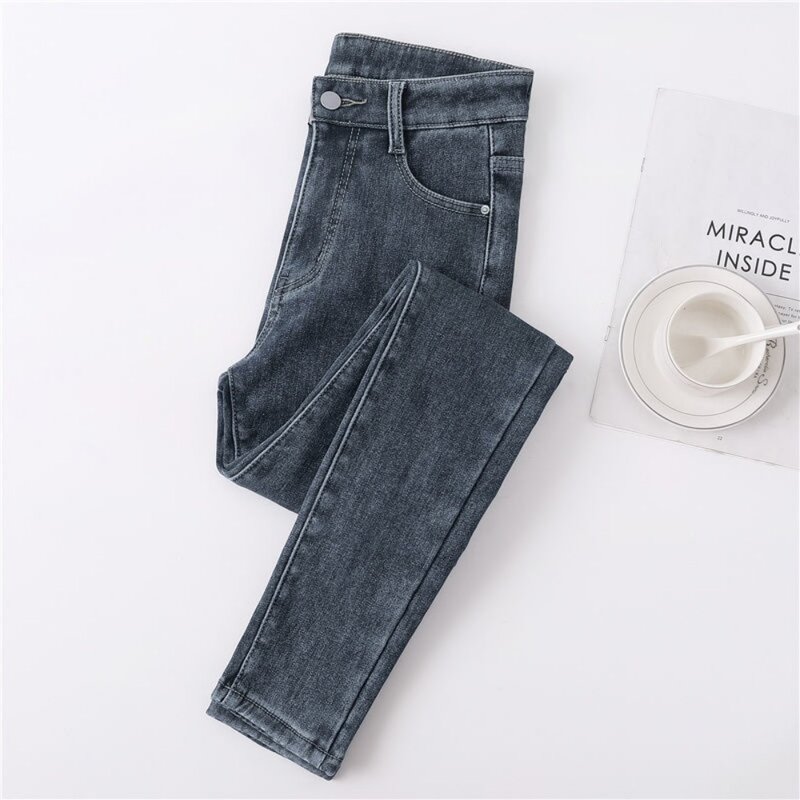 Зимние плотные бархатные женские узкие джинсы с высокой талией, простые флисовые теплые облегающие эластичные женские повседневные джинсовые брюки-карандаш для женщин